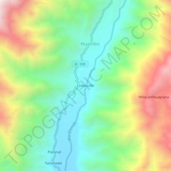 Mapa topográfico Limoncillo, altitud, relieve