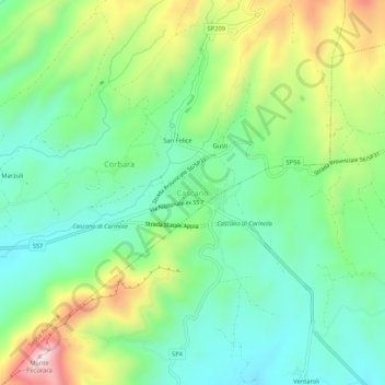 Mapa topográfico Cascano, altitud, relieve