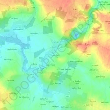 Mapa topográfico Haute Rive, altitud, relieve