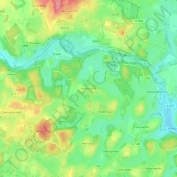 Mapa topográfico Hinteressach, altitud, relieve