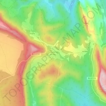 Mapa topográfico Población de Arreba, altitud, relieve