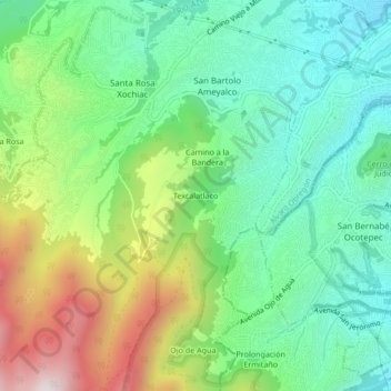Mapa topográfico Texcalatlaco, altitud, relieve