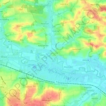 Mapa topográfico Walkersaich, altitud, relieve