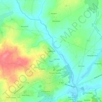 Mapa topográfico Stang Dour, altitud, relieve