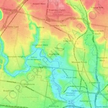 Mapa topográfico Aberfeldie, altitud, relieve