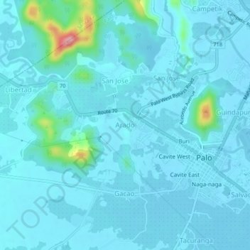 Mapa topográfico Arado, altitud, relieve