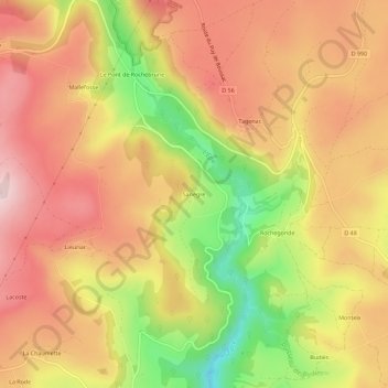 Mapa topográfico Sanègre, altitud, relieve