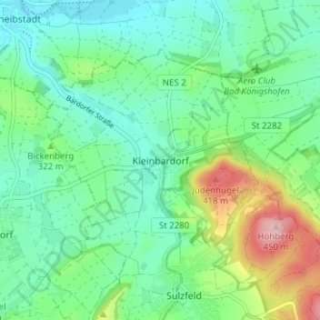 Mapa topográfico Kleinbardorf, altitud, relieve