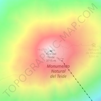 Mapa topográfico Pico del Teide, altitud, relieve