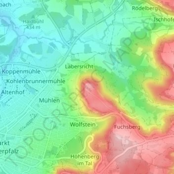 Mapa topográfico Wolfstein, altitud, relieve