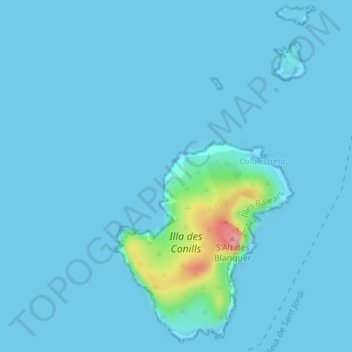 Mapa topográfico Es Rost de Cala Estreta, altitud, relieve