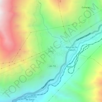 Mapa topográfico Ayas, altitud, relieve