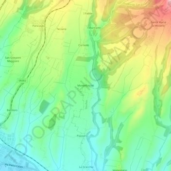 Mapa topográfico Montefloscoli, altitud, relieve