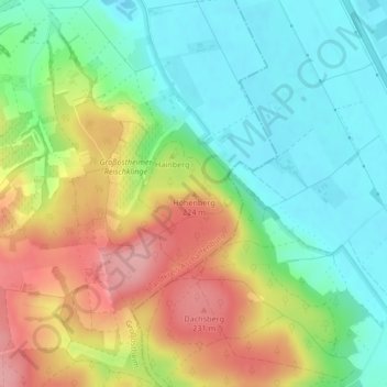 Mapa topográfico Höhenberg, altitud, relieve