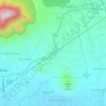 Mapa topográfico Ibabao, altitud, relieve
