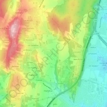 Mapa topográfico Les Piasses, altitud, relieve