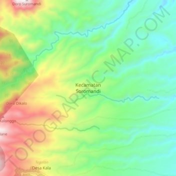 Mapa topográfico Kecamatan Soromandi, altitud, relieve