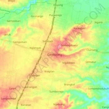 Mapa topográfico Gemolong, altitud, relieve