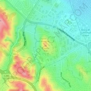 Mapa topográfico Coyote Hill, altitud, relieve