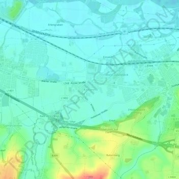 Mapa topográfico Kristein, altitud, relieve