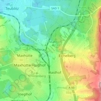 Mapa topográfico Rappenbügl, altitud, relieve