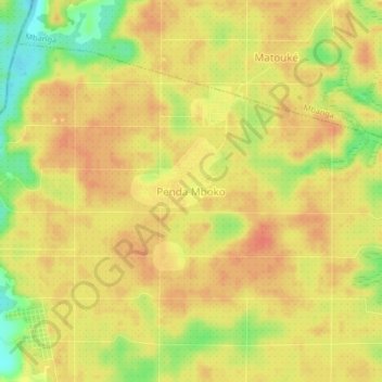 Mapa topográfico Penda Mboko, altitud, relieve