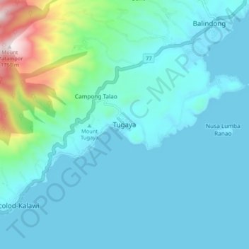 Mapa topográfico Tugaya, altitud, relieve