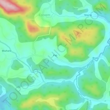 Mapa topográfico Paji, altitud, relieve
