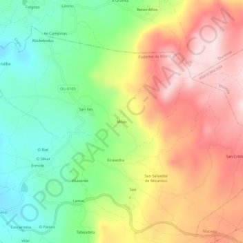 Mapa topográfico Moás, altitud, relieve
