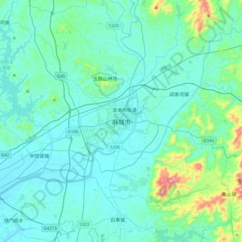 Mapa topográfico 麻城市, altitud, relieve