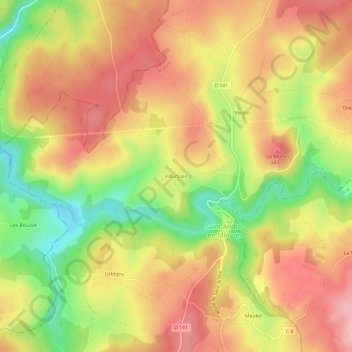 Mapa topográfico Villurbain, altitud, relieve