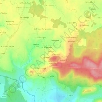 Mapa topográfico Bouvigny, altitud, relieve