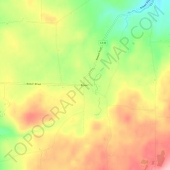 Mapa topográfico Bowen, altitud, relieve