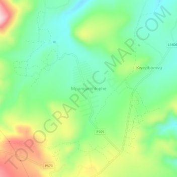 Mapa topográfico Mpungamhlophe, altitud, relieve