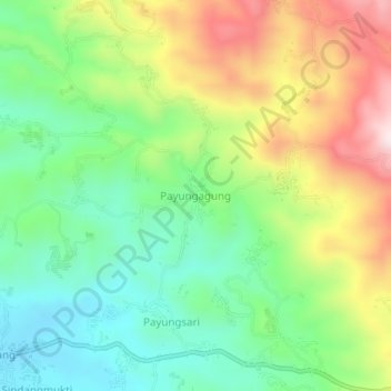 Mapa topográfico Payungagung, altitud, relieve
