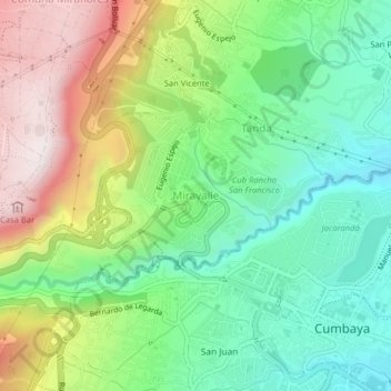 Mapa topográfico Miravalle, altitud, relieve