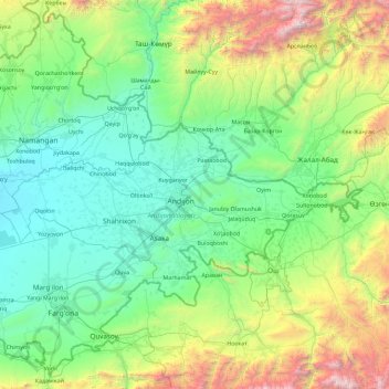 Mapa topográfico Andijon Tumani, altitud, relieve