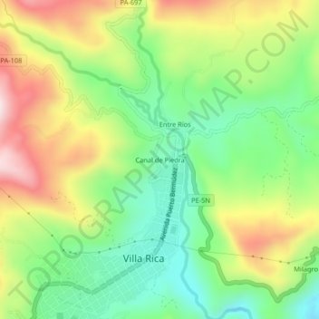Mapa topográfico Canal de Piedra, altitud, relieve
