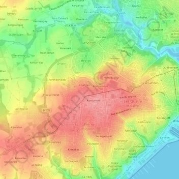Mapa topográfico Keranroux, altitud, relieve