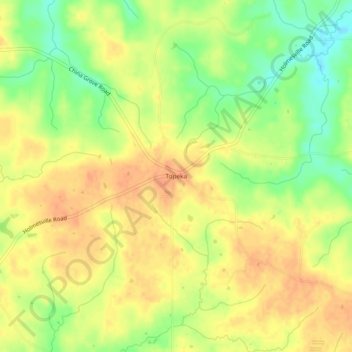 Mapa topográfico Topeka, altitud, relieve