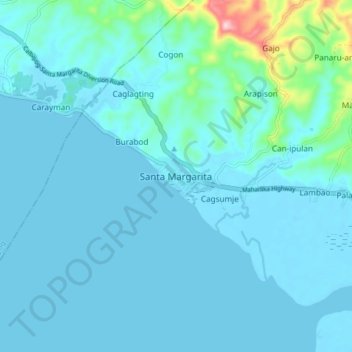 Mapa topográfico Santa Margarita, altitud, relieve