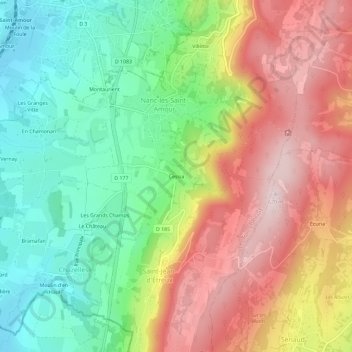 Mapa topográfico Cessia, altitud, relieve