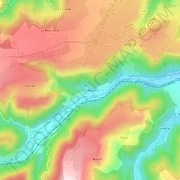 Mapa topográfico Aurouze, altitud, relieve