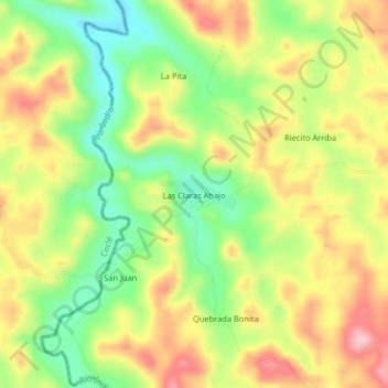 Mapa topográfico Las Claras Abajo, altitud, relieve