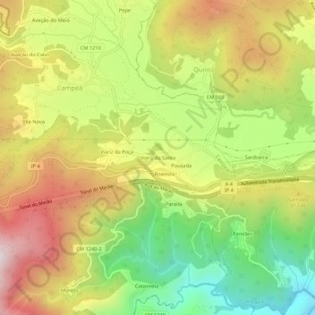 Mapa topográfico Viariz da Santa, altitud, relieve