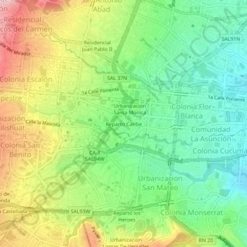 Mapa topográfico Reparto Caribe, altitud, relieve