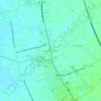 Mapa topográfico San Nicolas, altitud, relieve