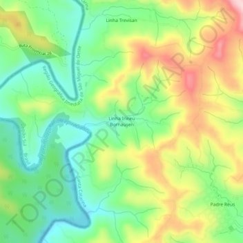 Mapa topográfico Linha Irineu Bornausen, altitud, relieve
