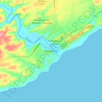 Mapa topográfico Port Alfred, altitud, relieve