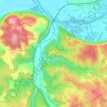 Mapa topográfico Travail, altitud, relieve